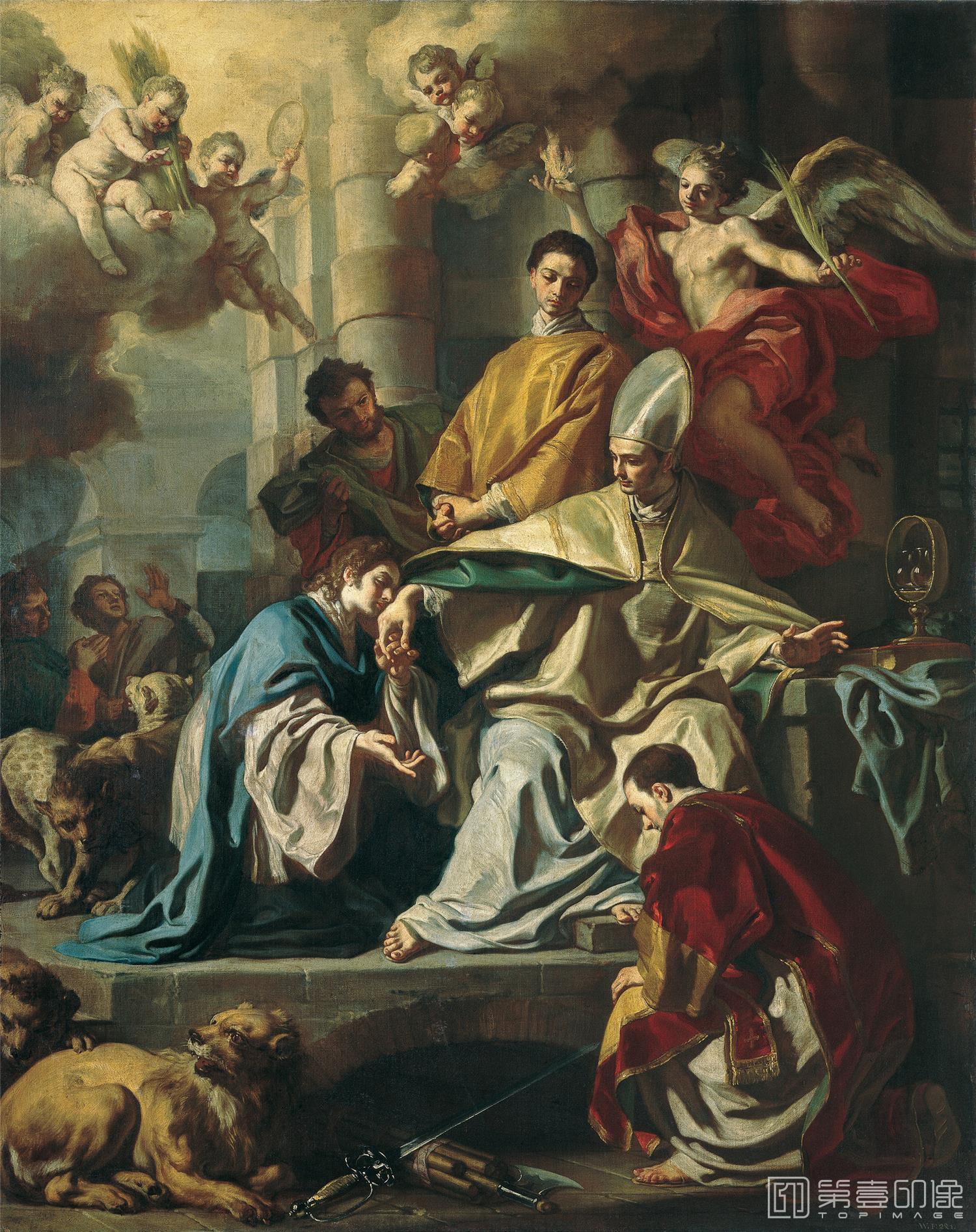 油画-列支敦士登皇家美术馆-Francesco SolimenaSt Januarius in a Dungeon Visited by SS Proculus and Sosius-131